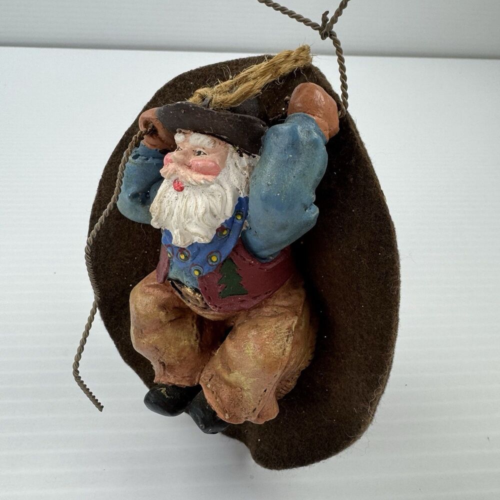 Western Cowboy Santa Ornament in Hat Rope Lasso Rustic Christmas Decor Country